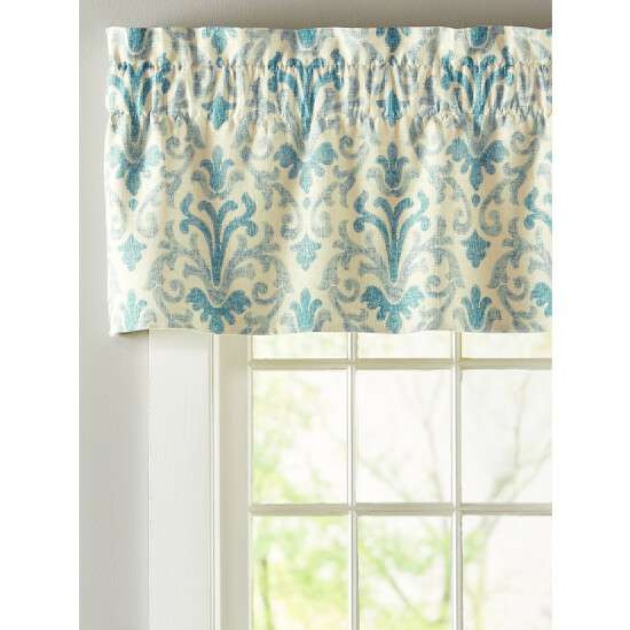 Valances * | Cheap Vermont Country Store Venetian Brocade Lined Rod Pocket Tailored Valance Blue