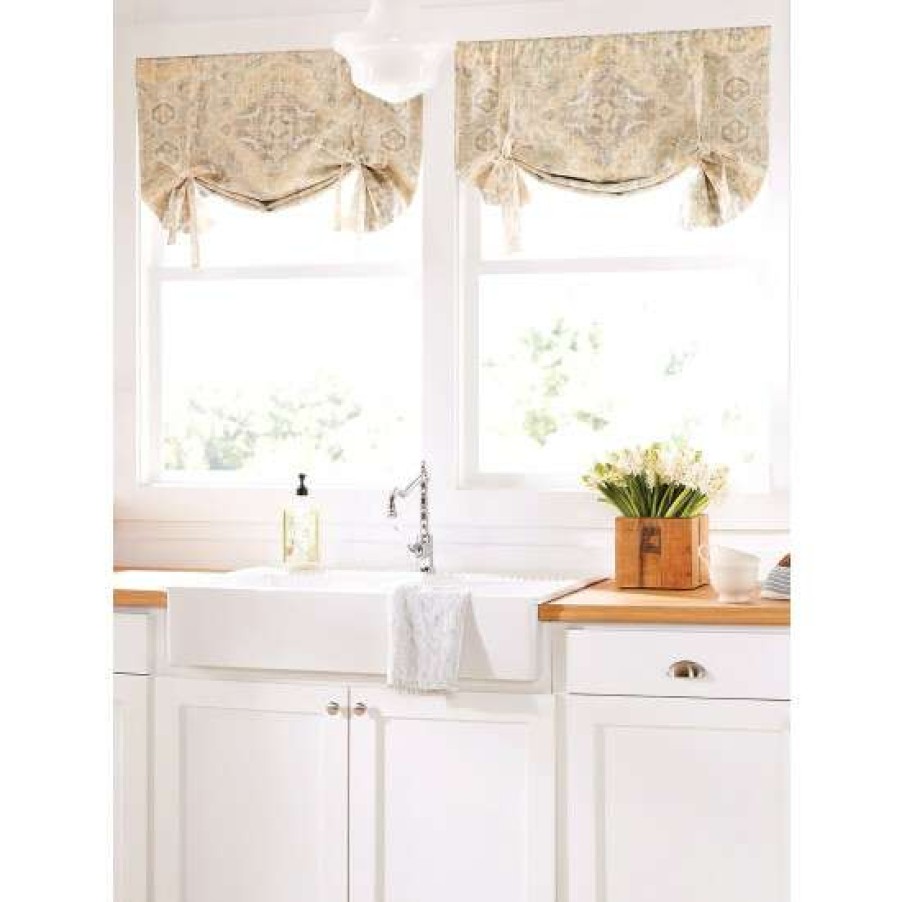 Valances * | Outlet Vermont Country Store Antiqued Watercolor Rod Pocket Tie-Up Valance