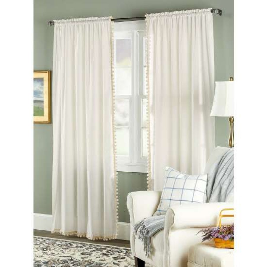 Curtains & Drapes * | New Vermont Country Store Classic Ball Fringe Rod Pocket Curtains