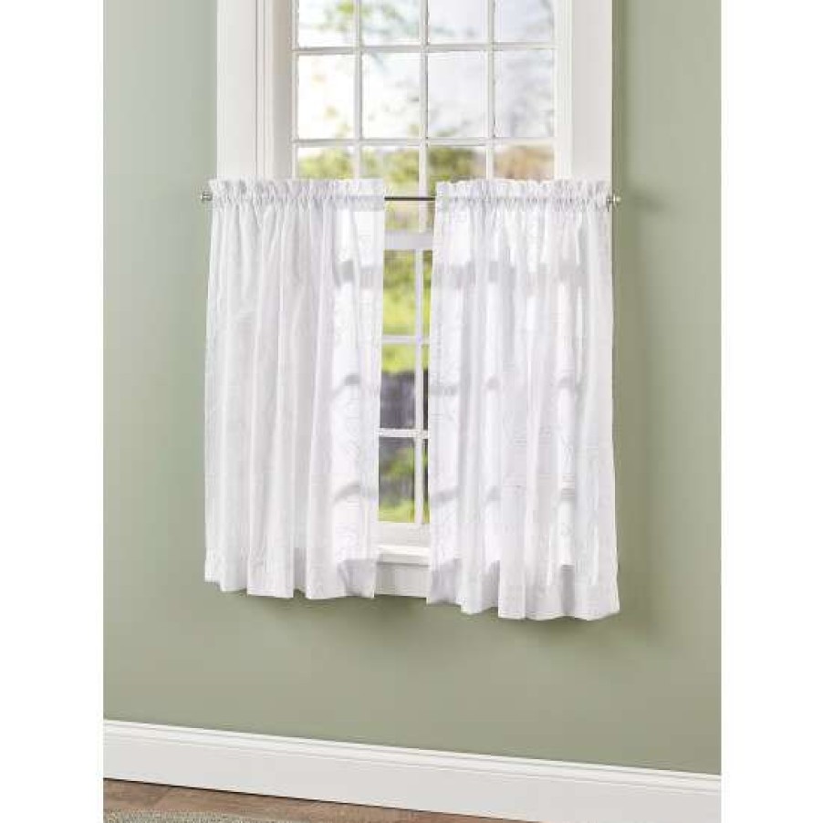 Curtains & Drapes * | Promo Vermont Country Store Floret Candlewick Rod Pocket Tiers White