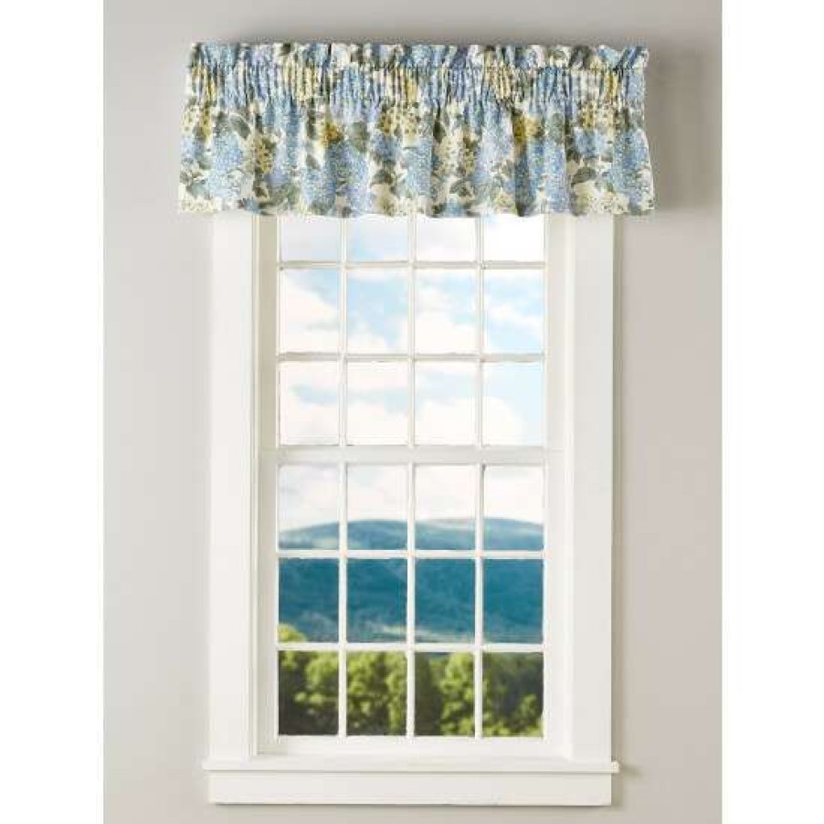 Valances * | Budget Vermont Country Store Blooming Hydrangea Rod Pocket Insert Valance Blue