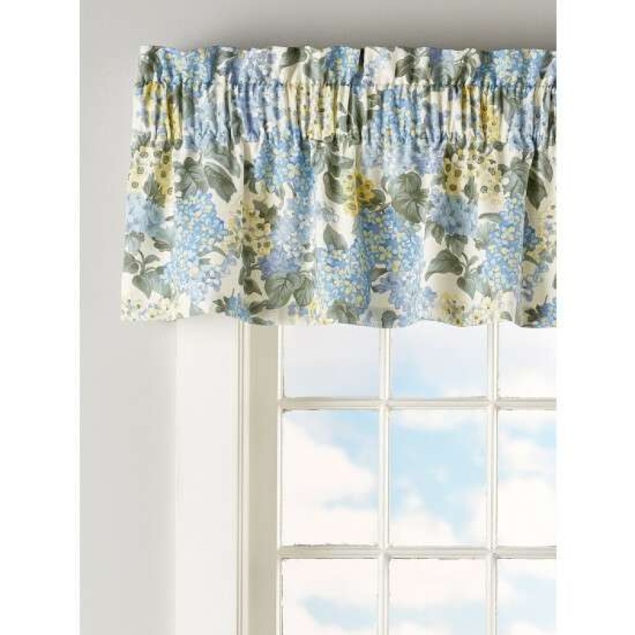 Valances * | Budget Vermont Country Store Blooming Hydrangea Rod Pocket Insert Valance Blue