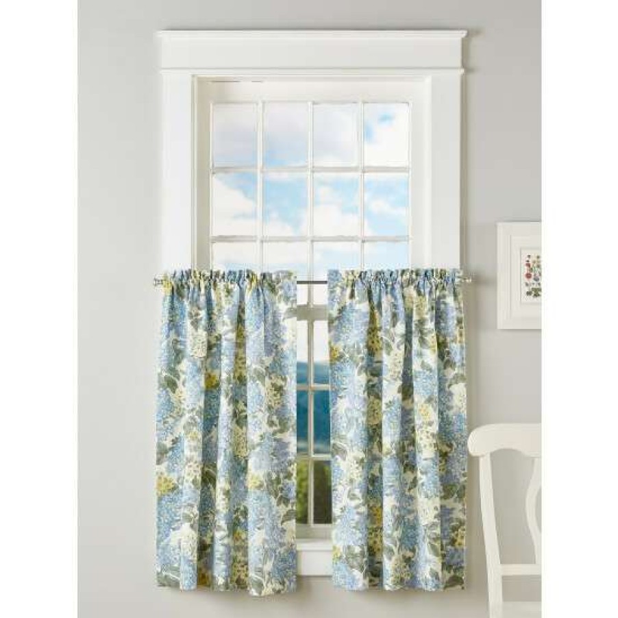 Curtains & Drapes * | Cheap Vermont Country Store Blooming Hydrangea Rod Pocket Tiers Blue