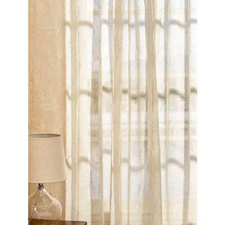 Curtains & Drapes * | Cheap Vermont Country Store Embroidered Leaves Sheer Rod Pocket Panel With Back Tabs