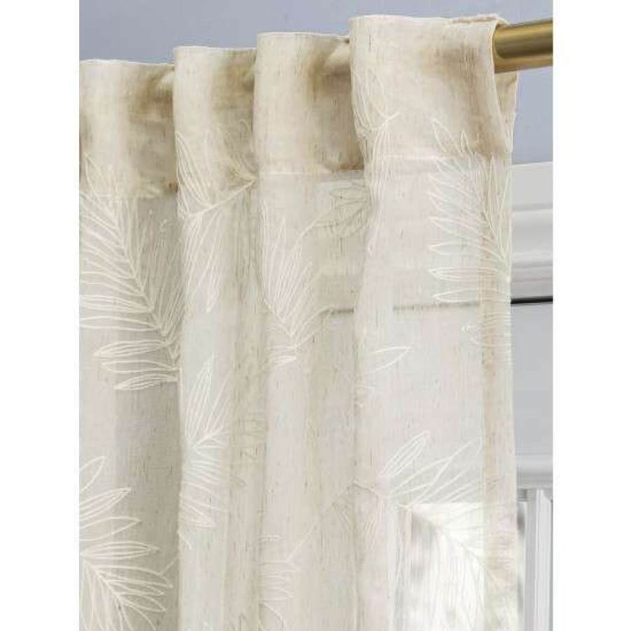 Curtains & Drapes * | Cheap Vermont Country Store Embroidered Leaves Sheer Rod Pocket Panel With Back Tabs