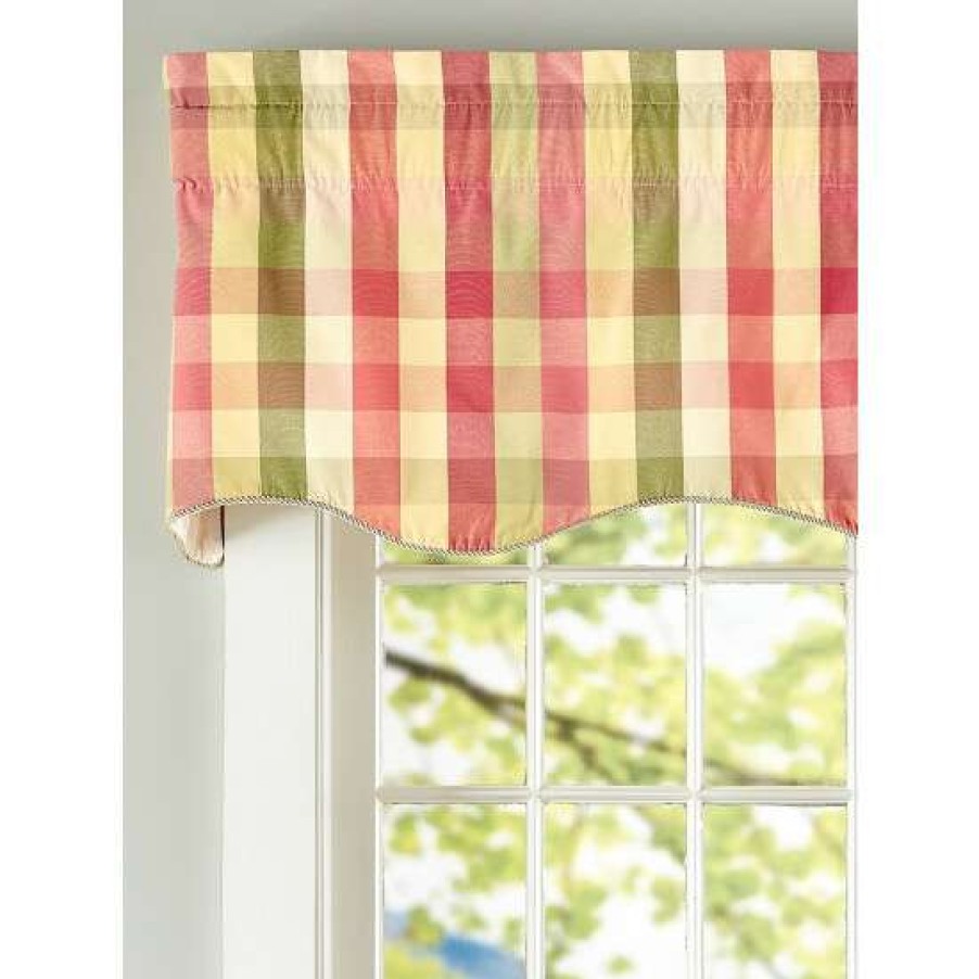 Valances * | New Vermont Country Store Moire Plaid Lined Rod Pocket Scalloped Valance