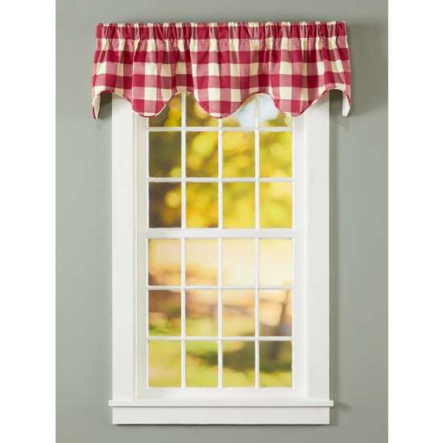 Valances * | Best Sale Vermont Country Store Buffalo Check Lined Rod Pocket Scalloped Valance