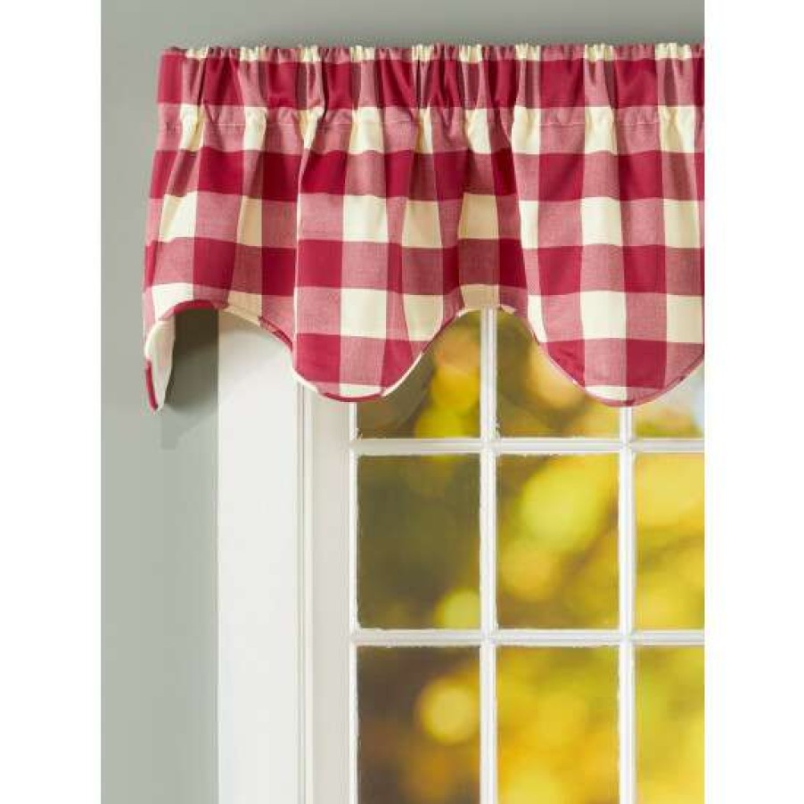 Valances * | Best Sale Vermont Country Store Buffalo Check Lined Rod Pocket Scalloped Valance