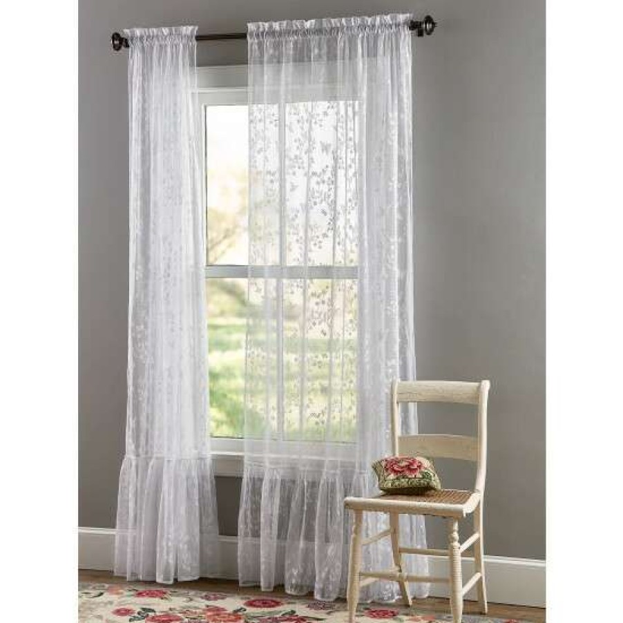 Curtains & Drapes * | Best Reviews Of Vermont Country Store Butterfly Garden Lace Rod Pocket Panel