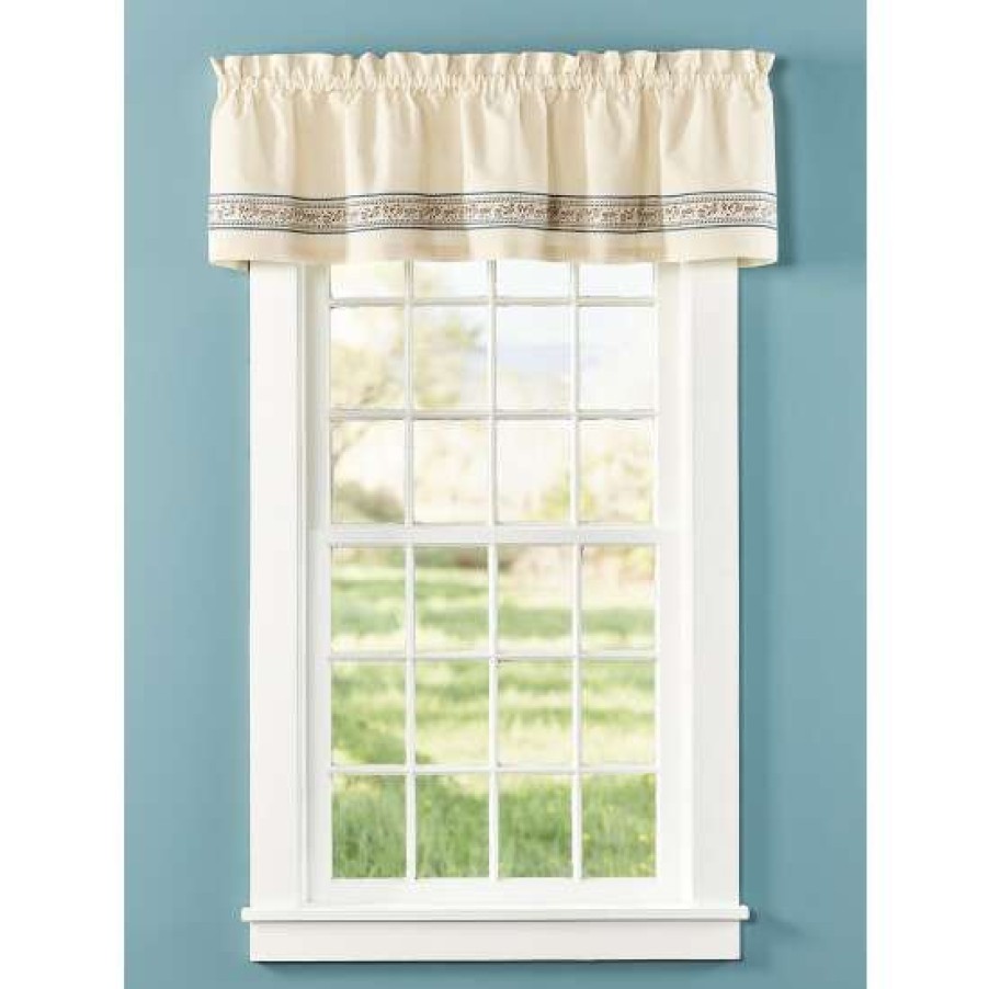 Valances * | Brand New Vermont Country Store Stenciled Border Rod Pocket Tailored Valance Muslin