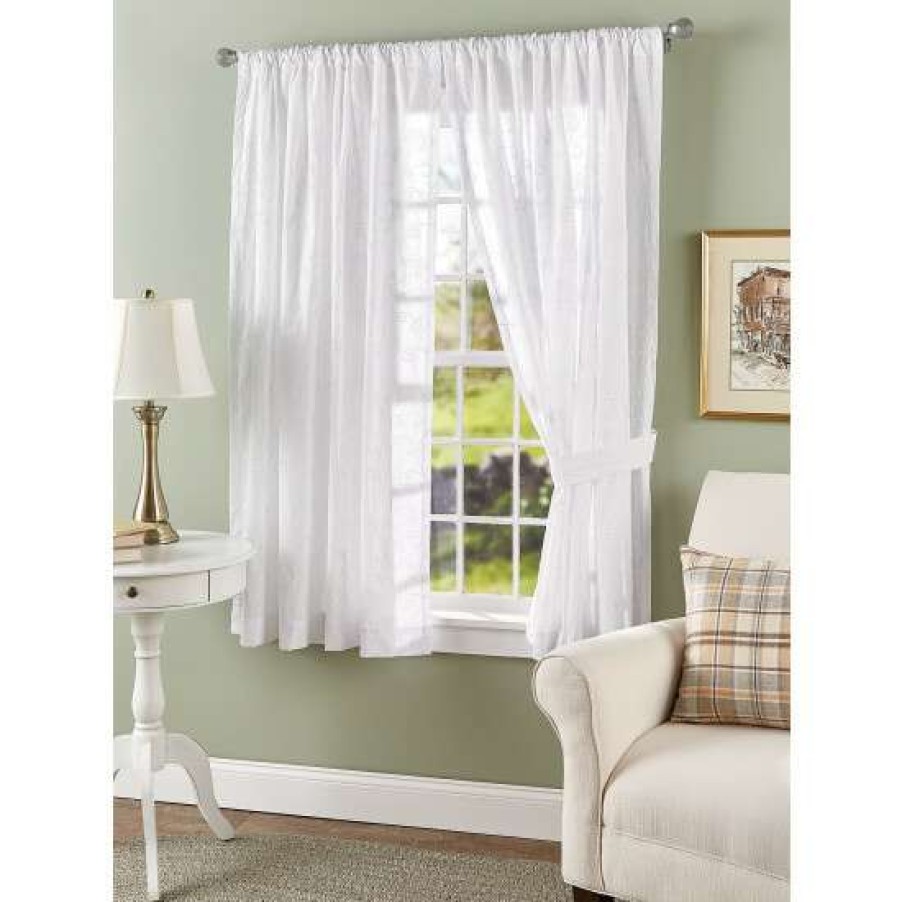 Curtains & Drapes * | Buy Vermont Country Store Floret Candlewick Rod Pocket Curtains White