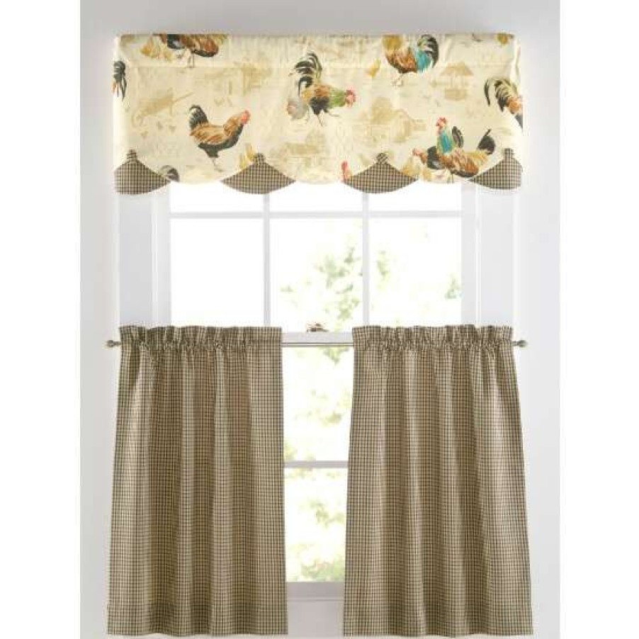 Valances * | Cheapest Vermont Country Store Rooster Strut Rod Pocket Layered Scalloped Valance Charcoal