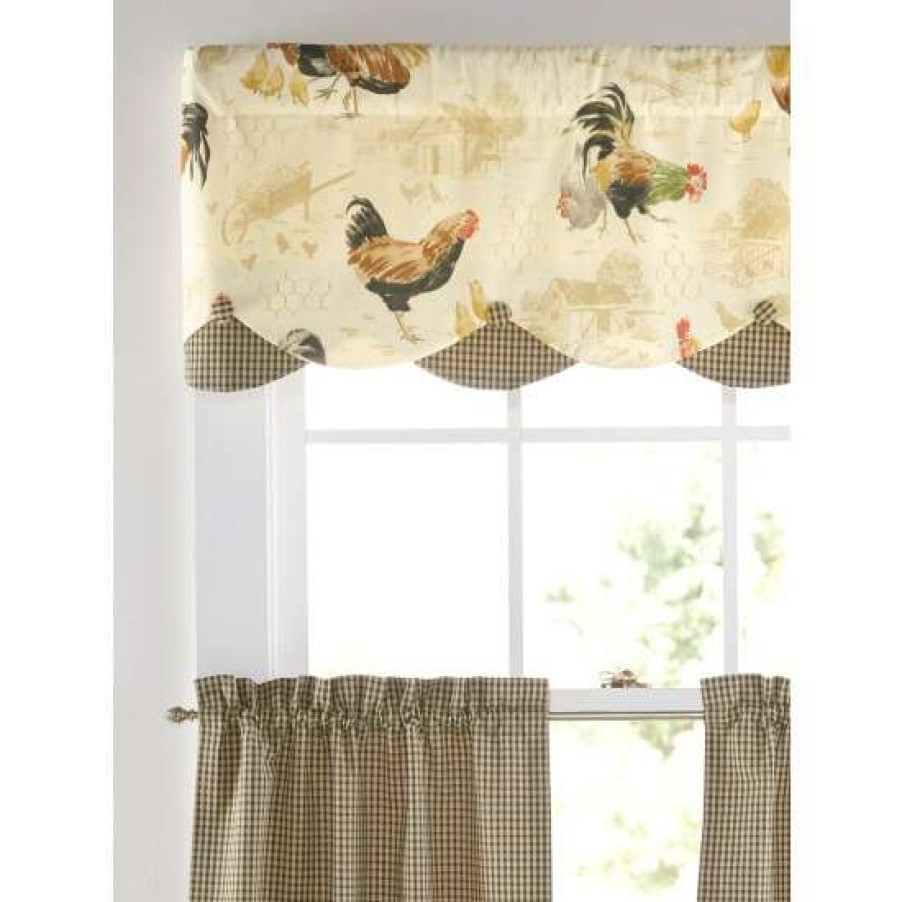 Valances * | Cheapest Vermont Country Store Rooster Strut Rod Pocket Layered Scalloped Valance Charcoal