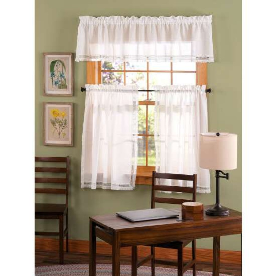 Curtains & Drapes * | Cheap Vermont Country Store Brushed Fringe Rod Pocket Tiers White