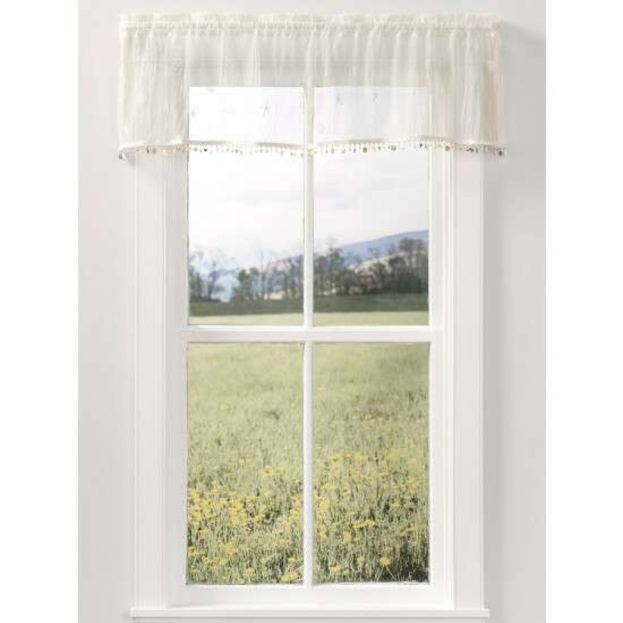 Valances * | Cheap Vermont Country Store Seaside Lace Rod Pocket Valance With Shell Trim