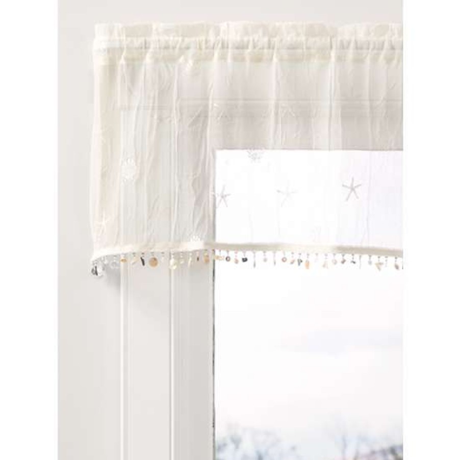 Valances * | Cheap Vermont Country Store Seaside Lace Rod Pocket Valance With Shell Trim