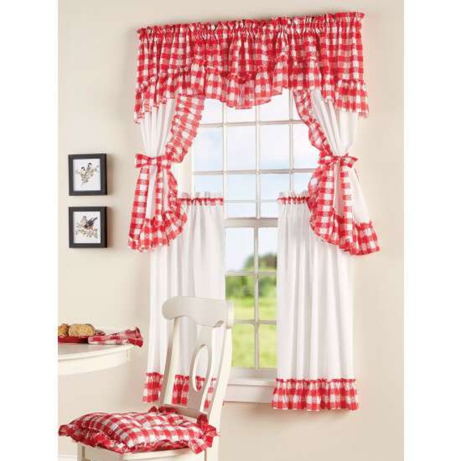 Curtains & Drapes * | Best Reviews Of Vermont Country Store Gingham Blossom Rod Pocket Tiers