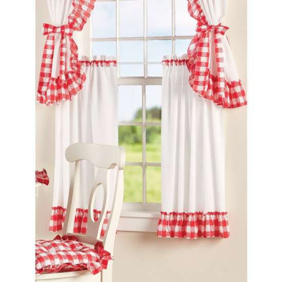 Curtains & Drapes * | Best Reviews Of Vermont Country Store Gingham Blossom Rod Pocket Tiers