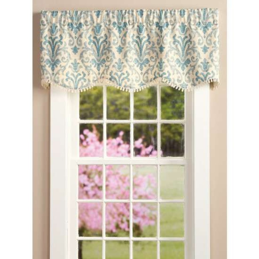 Valances * | Best Deal Vermont Country Store Venetian Brocade Lined Rod Pocket Scalloped Valance Blue