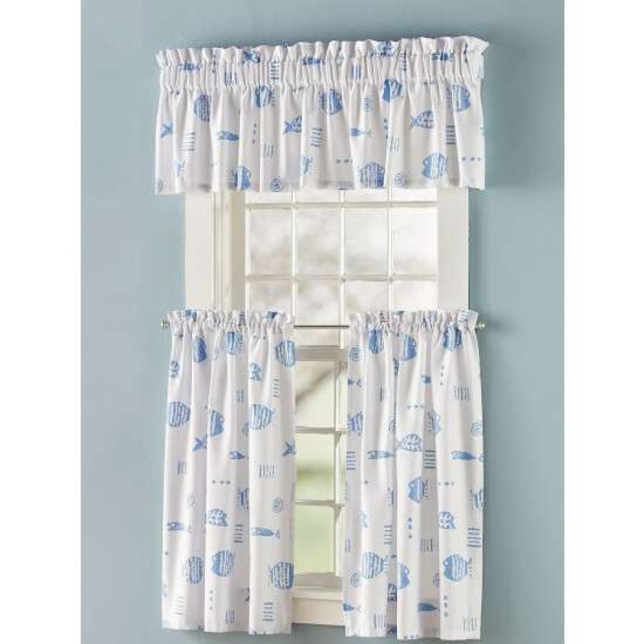 Valances * | Hot Sale M.Mac Rock Fish Rod Pocket Tailored Valance Blue